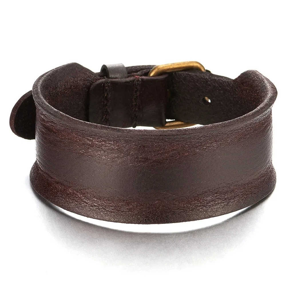 Unique Leather Bracelet for Mens Genuine Black Leather Bangle with Buckle Clasp