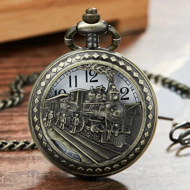 Unisex Antique Retro Hollow Laser Engraved Bronze Quartz Pocket Watch