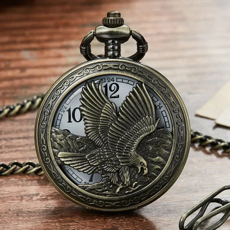 Unisex Antique Retro Hollow Laser Engraved Bronze Quartz Pocket Watch