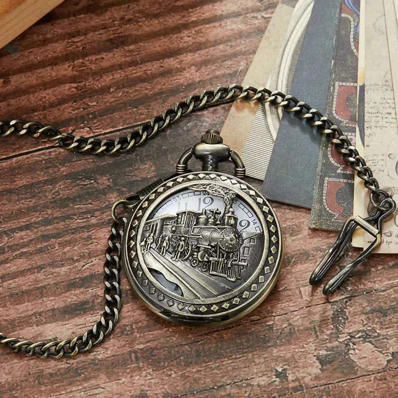 Unisex Antique Retro Hollow Laser Engraved Bronze Quartz Pocket Watch