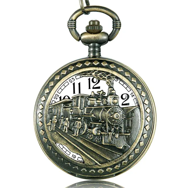 Unisex Antique Retro Hollow Laser Engraved Bronze Quartz Pocket Watch