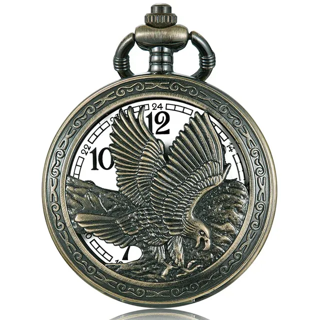 Unisex Antique Retro Hollow Laser Engraved Bronze Quartz Pocket Watch