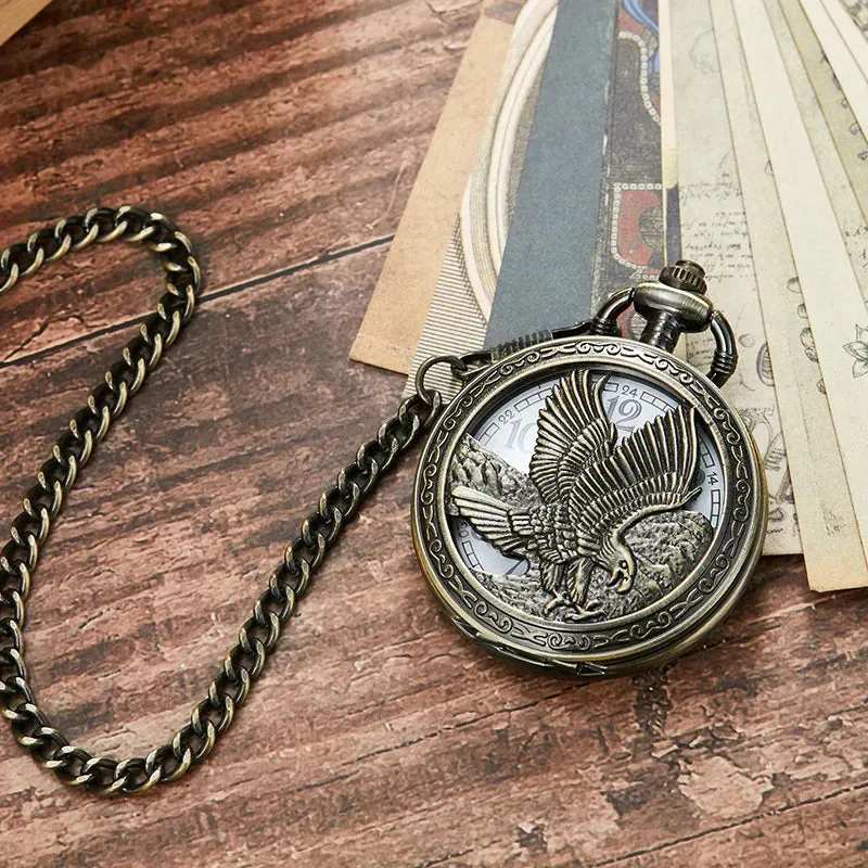 Unisex Antique Retro Hollow Laser Engraved Bronze Quartz Pocket Watch