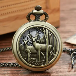 Unisex Antique Retro Hollow Laser Engraved Bronze Quartz Pocket Watch