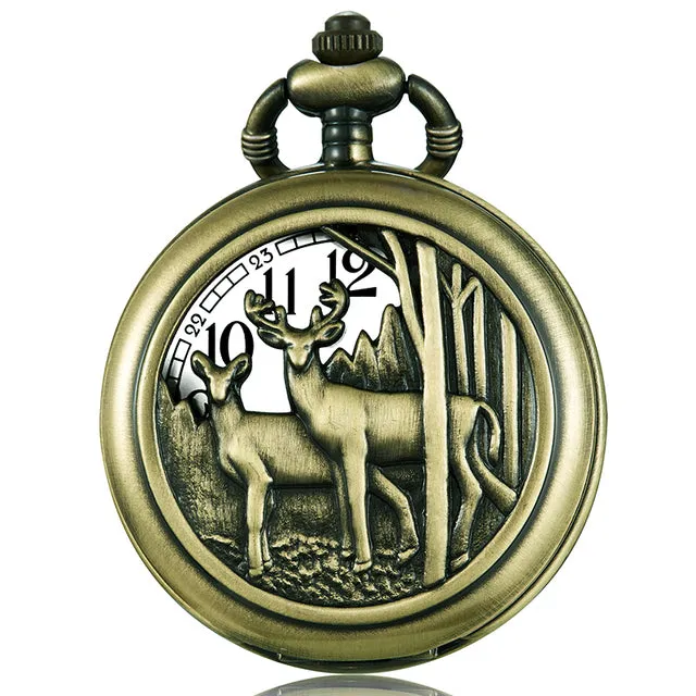 Unisex Antique Retro Hollow Laser Engraved Bronze Quartz Pocket Watch