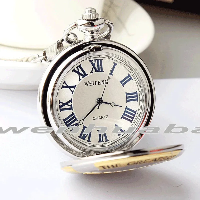 Unisex Antique Silver Gold Quartz Movement Fob Watch With Chain