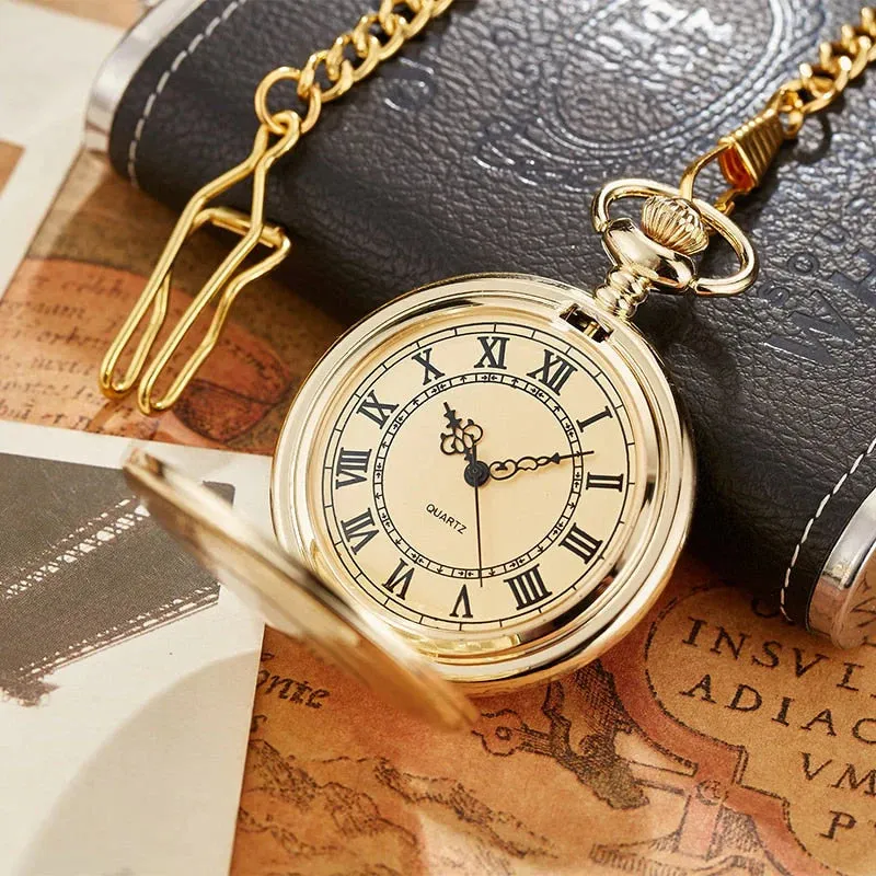 Unisex Luxury Retro Vintage Stainless Steel Japan Quartz Pocket Watch