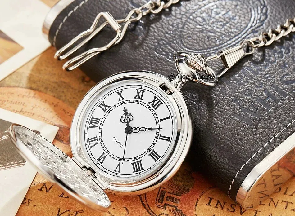 Unisex Luxury Retro Vintage Stainless Steel Japan Quartz Pocket Watch