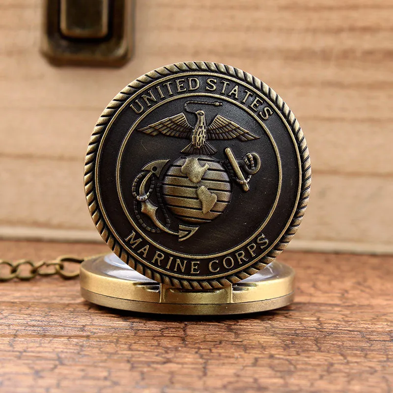 Unisex Retro Antique United States Marine Corps Theme Pocket Watch