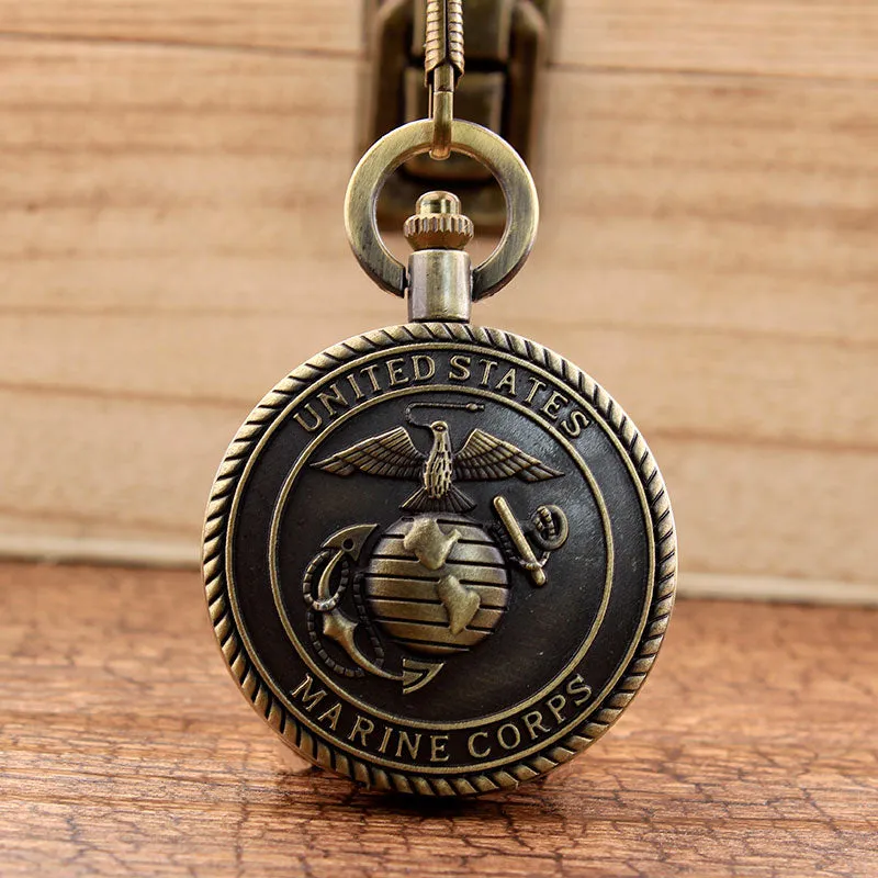 Unisex Retro Antique United States Marine Corps Theme Pocket Watch