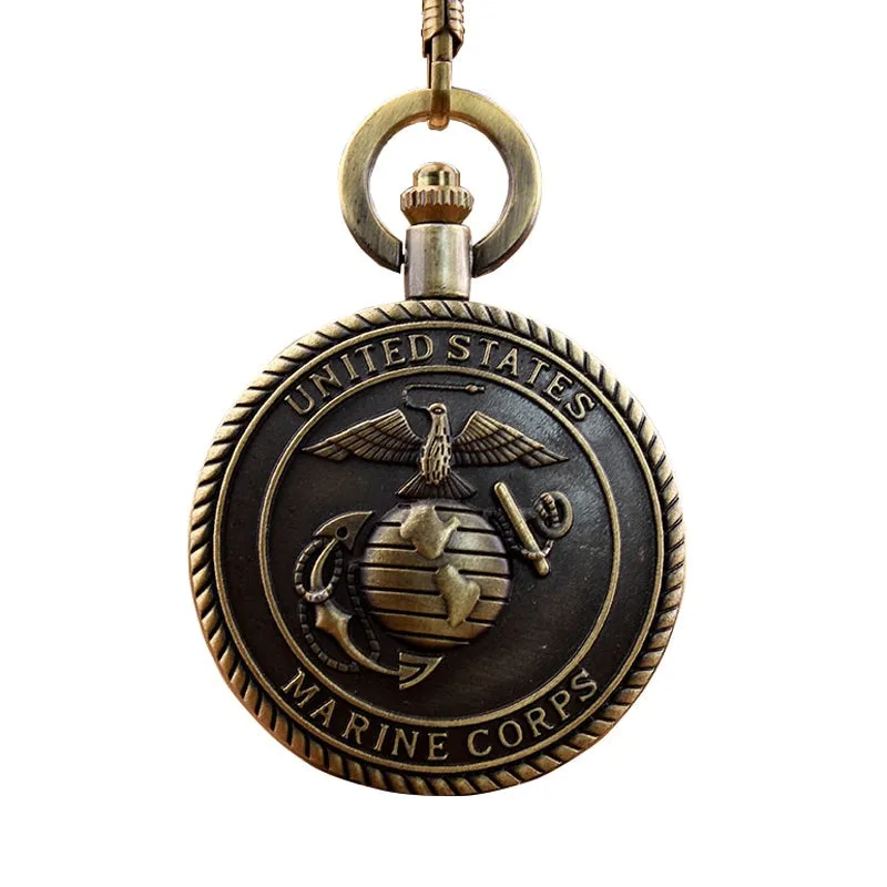 Unisex Retro Antique United States Marine Corps Theme Pocket Watch