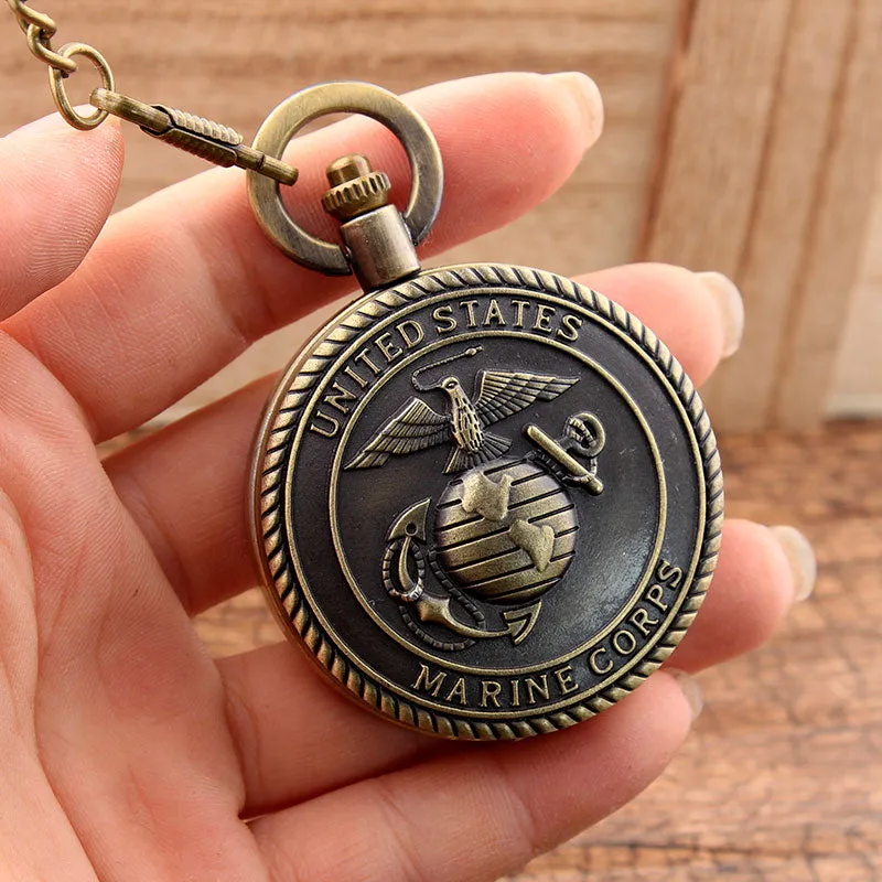 Unisex Retro Antique United States Marine Corps Theme Pocket Watch