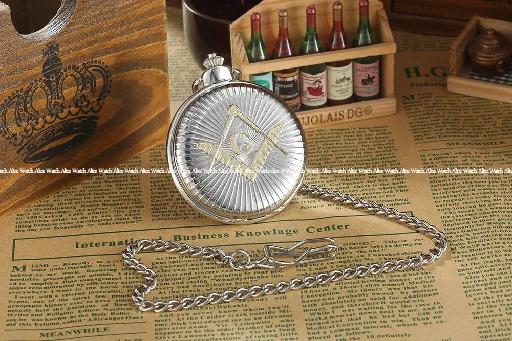 Unisex Vintage Big Dial Free Mason Unidirectional Quartz Pocket Fob Watch