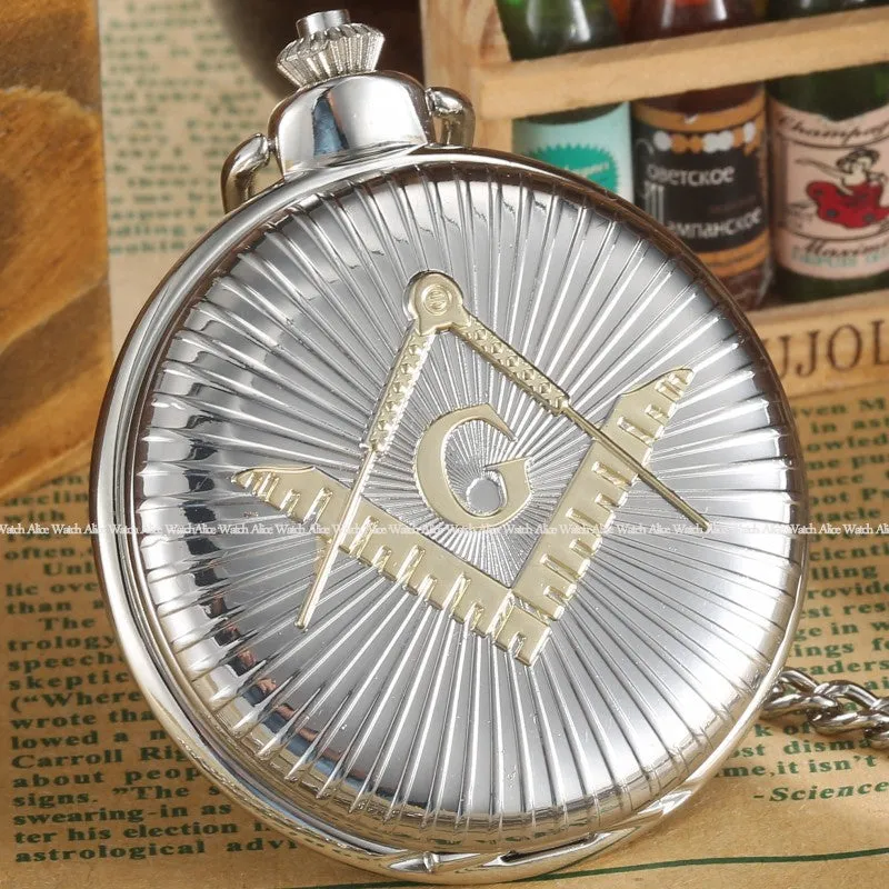 Unisex Vintage Big Dial Free Mason Unidirectional Quartz Pocket Fob Watch