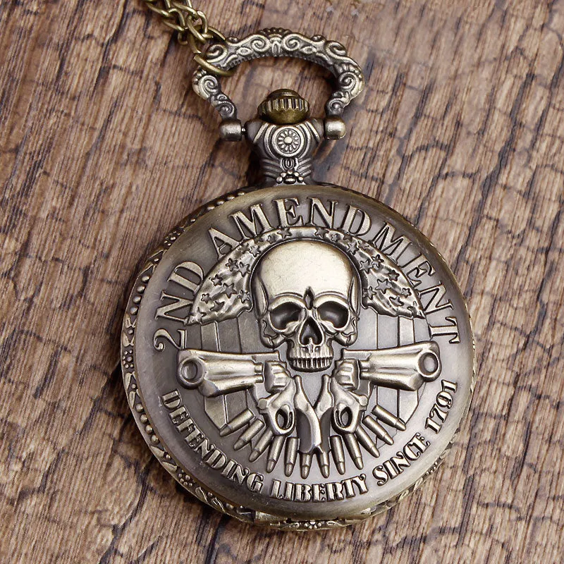 Unisex Vintage Steampunk Antique Engraved Skull Pocket Watch