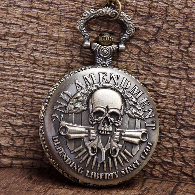 Unisex Vintage Steampunk Antique Engraved Skull Pocket Watch