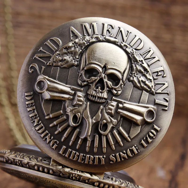 Unisex Vintage Steampunk Antique Engraved Skull Pocket Watch