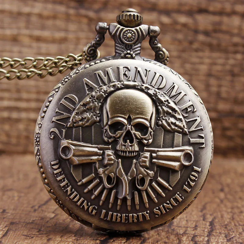 Unisex Vintage Steampunk Antique Engraved Skull Pocket Watch