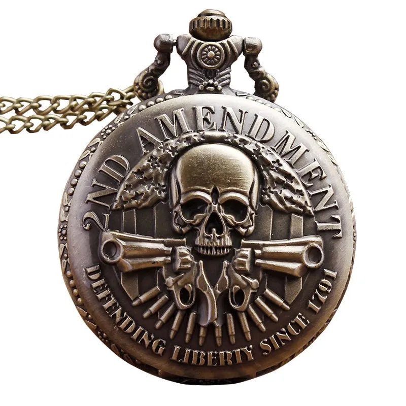 Unisex Vintage Steampunk Antique Engraved Skull Pocket Watch