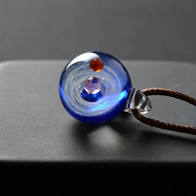 Universe Glass Bead Planets Pendant Necklace