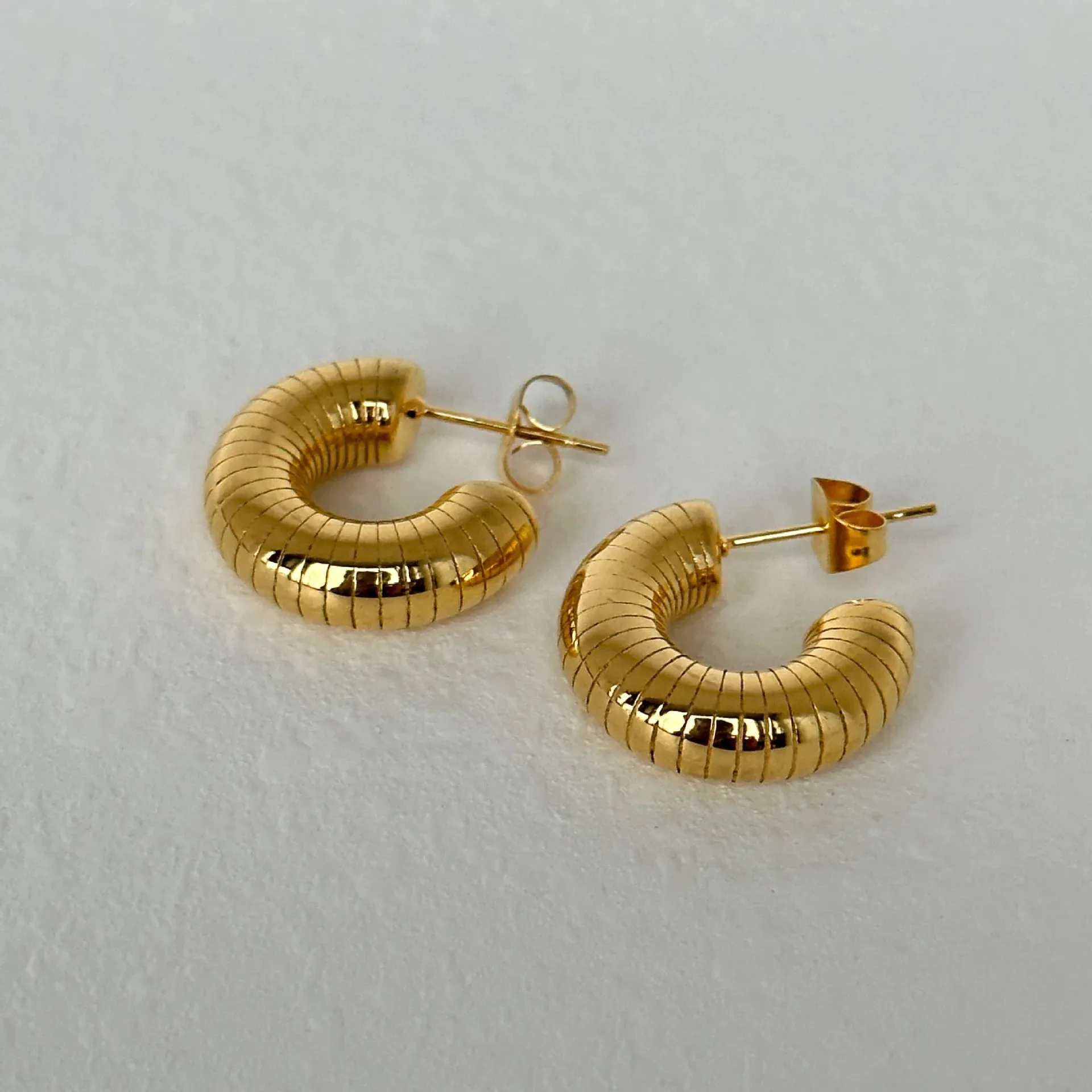 VAIGE Stylish Gold-Tone Textured Silver Hoop Earrings