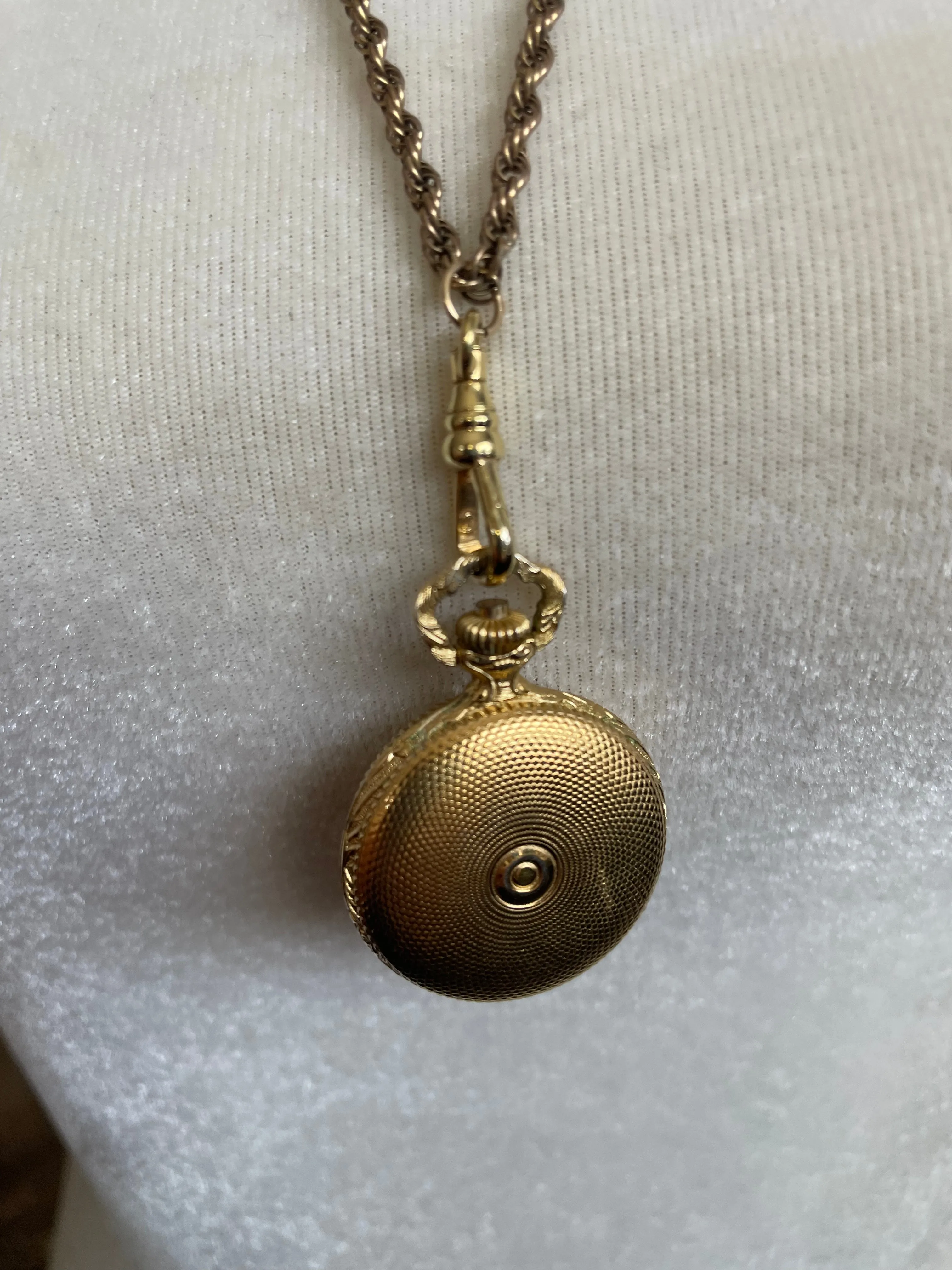 Vintage 12k Gold Filled Rubis Manual Wind Pocket Watch Pendant Necklace