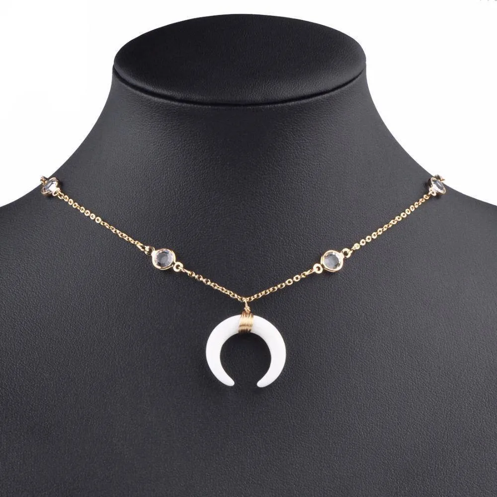 Vintage Acrylic Ox Horn Moon Choker Bohemian Necklace