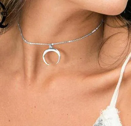 Vintage Acrylic Ox Horn Moon Choker Bohemian Necklace