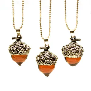 Vintage Antique Bronze Silver Gold Plated Water Drop Suspension Glass Acorn Oak Pendant Necklace For Women