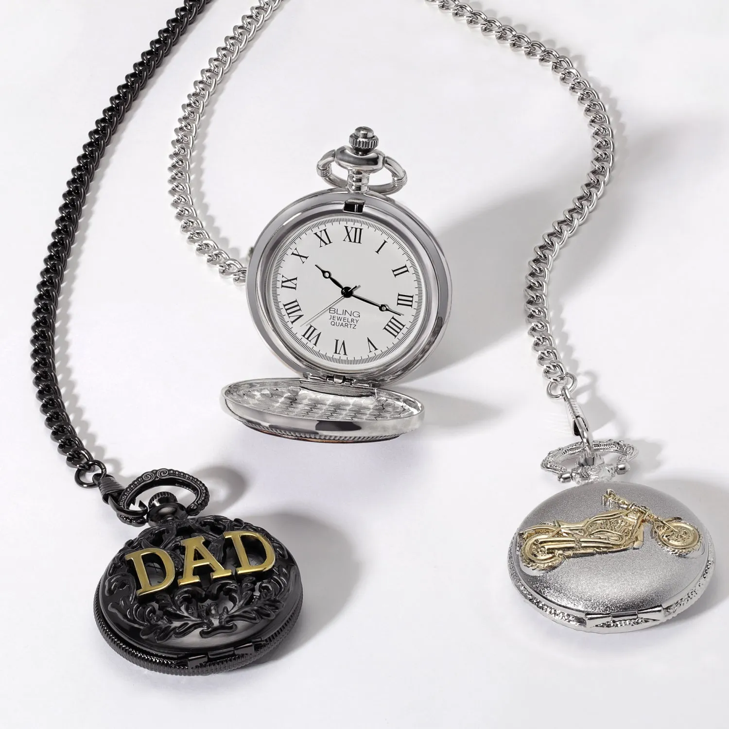 Vintage Style Open Face DAD Pocket Watch for Men with Skeleton Dial and Chain