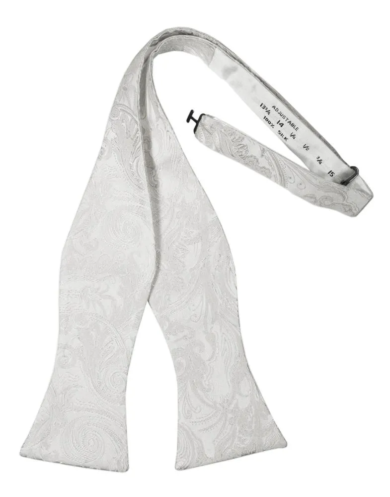 White Paisley Silk Bow Tie