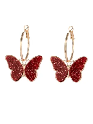 Yellow Chimes Hoop Earrings for Women Fashion Red Butterfly Shaped Hoops Earrings Set | Gold Plated Big Hoops Bali Earrings for Girls | Birthday Gift for Girls & Women Anniversary Gift for Wife