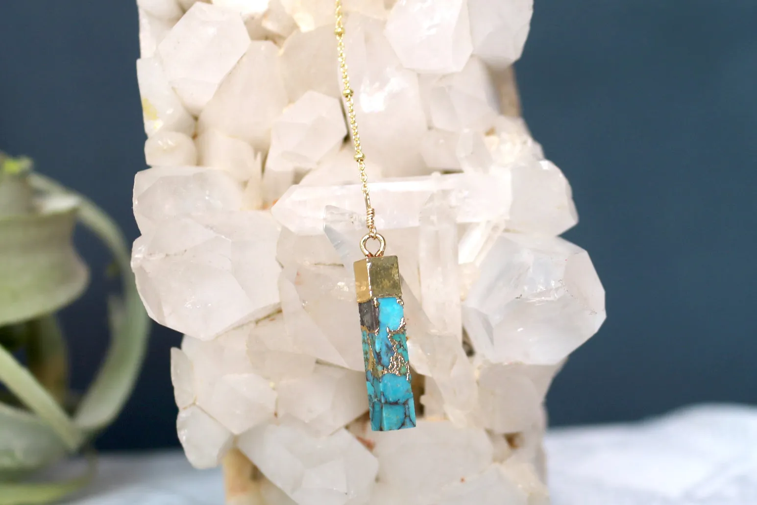 Yes Please // Turquoise Y Necklace, Vermeil, Satellite Chain, Handmade Jewelry // BH-N027