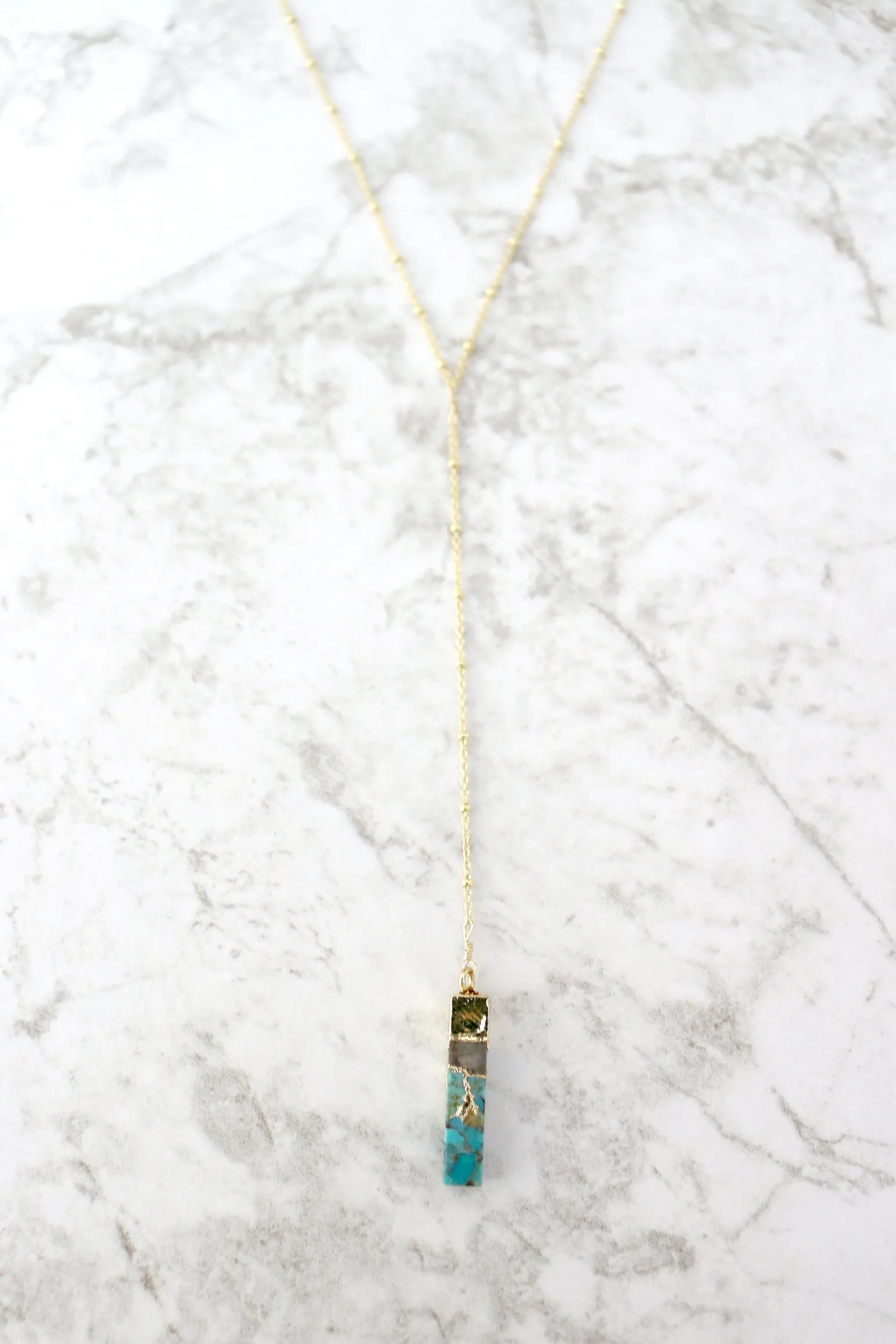 Yes Please // Turquoise Y Necklace, Vermeil, Satellite Chain, Handmade Jewelry // BH-N027