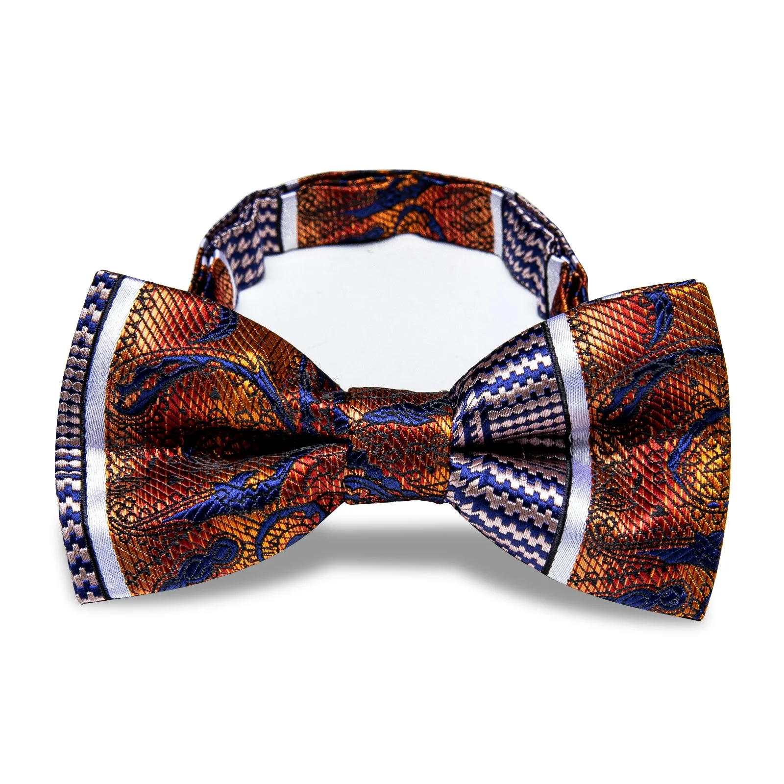 YourTies Mens Silk Orange Red Blue Splicing Novelty Pre-tied Bowtie