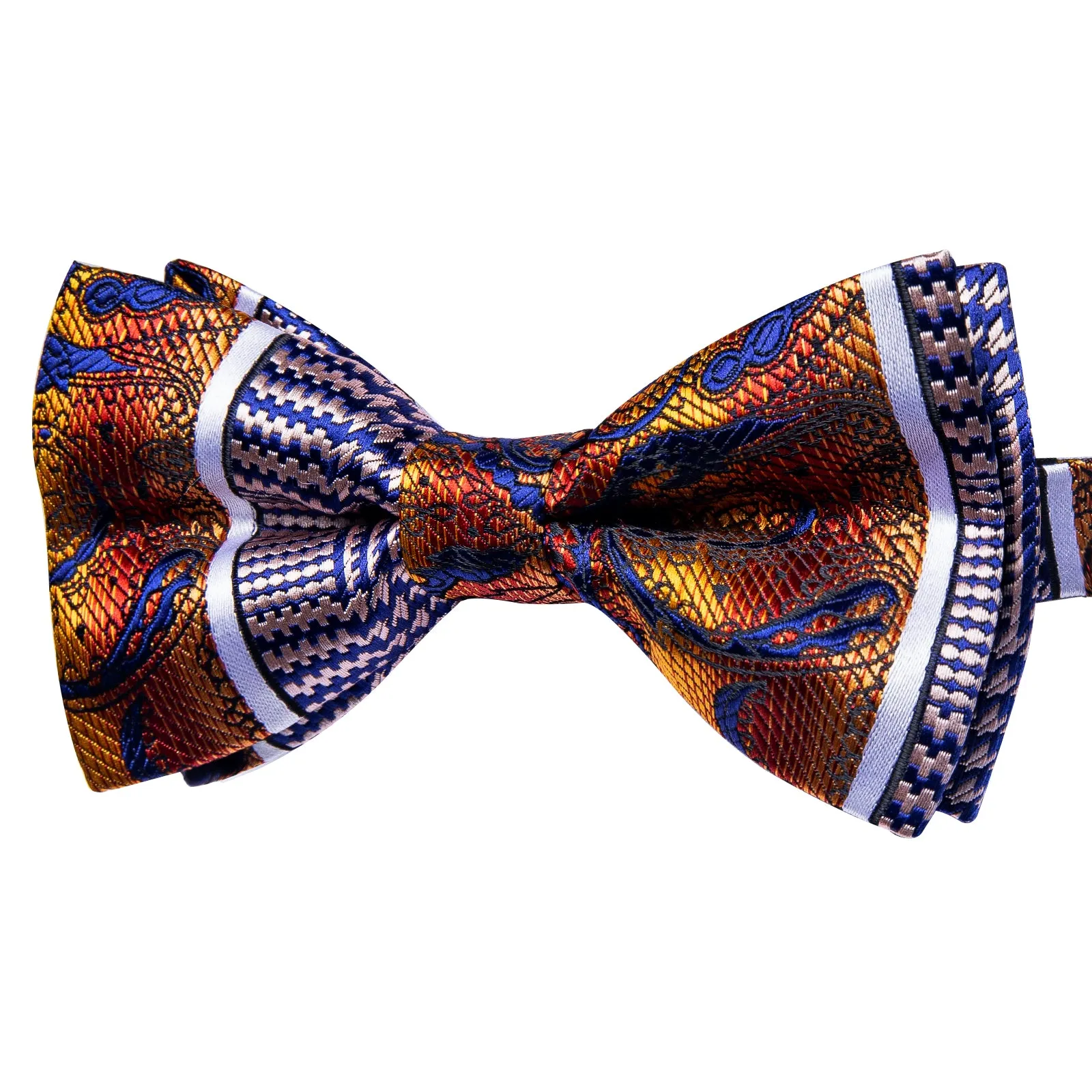 YourTies Mens Silk Orange Red Blue Splicing Novelty Pre-tied Bowtie