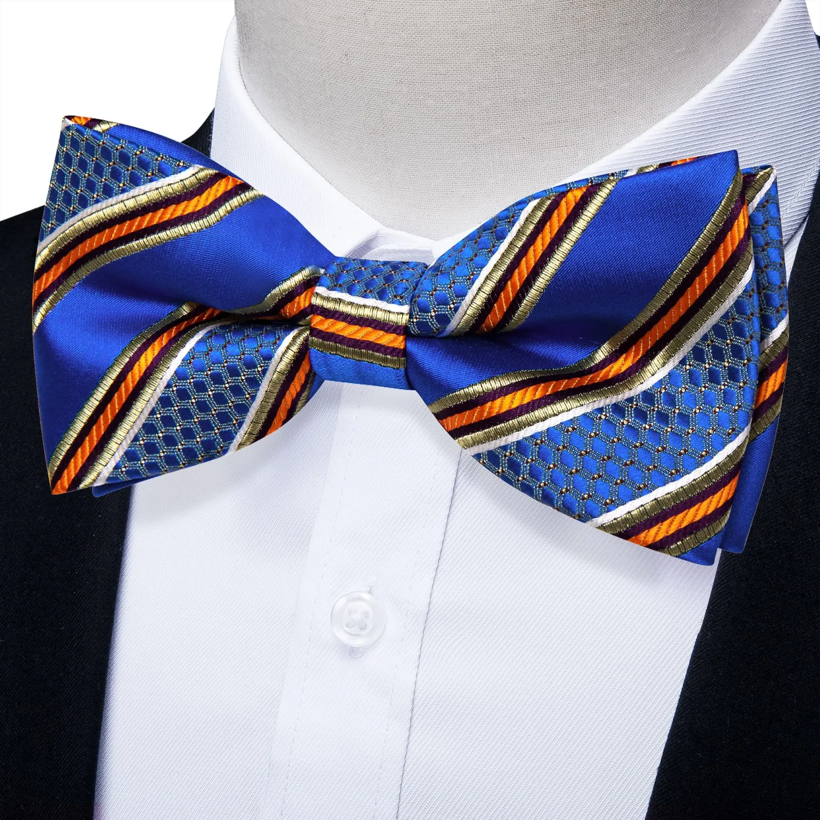 YourTies Navy Blue Gold Silk Mens Pre-tied Bowtie